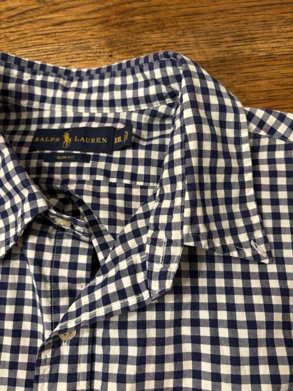 Ralph Lauren Men’s Slim Fit Blue White Gingham Button Down Shirt XXL Cotton Pony